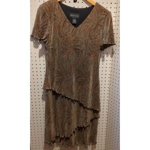 Connected Apparel Dress Size 8 Brown Black Short Sleeve Layered